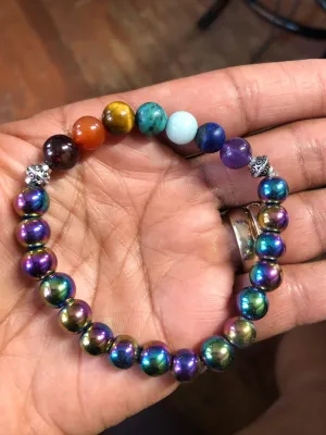 Rainbow Hematite Chakra Stretchy Bracelet