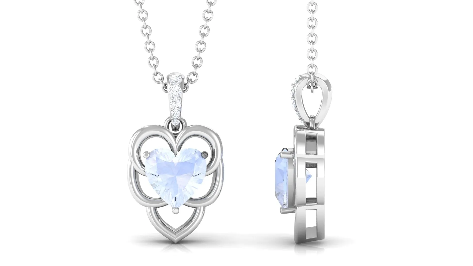 Real Moonstone Heart Pendant with Diamond Accent Bail