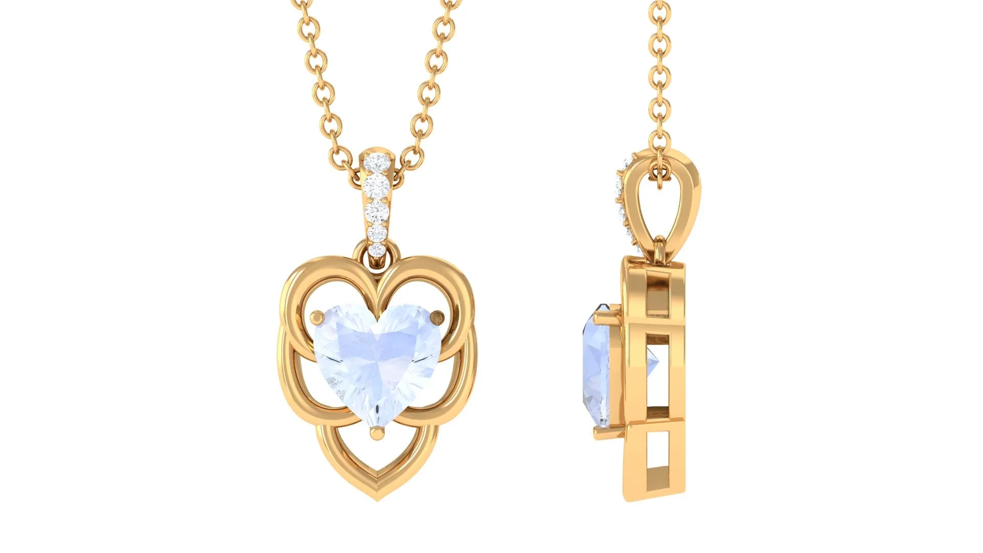 Real Moonstone Heart Pendant with Diamond Accent Bail