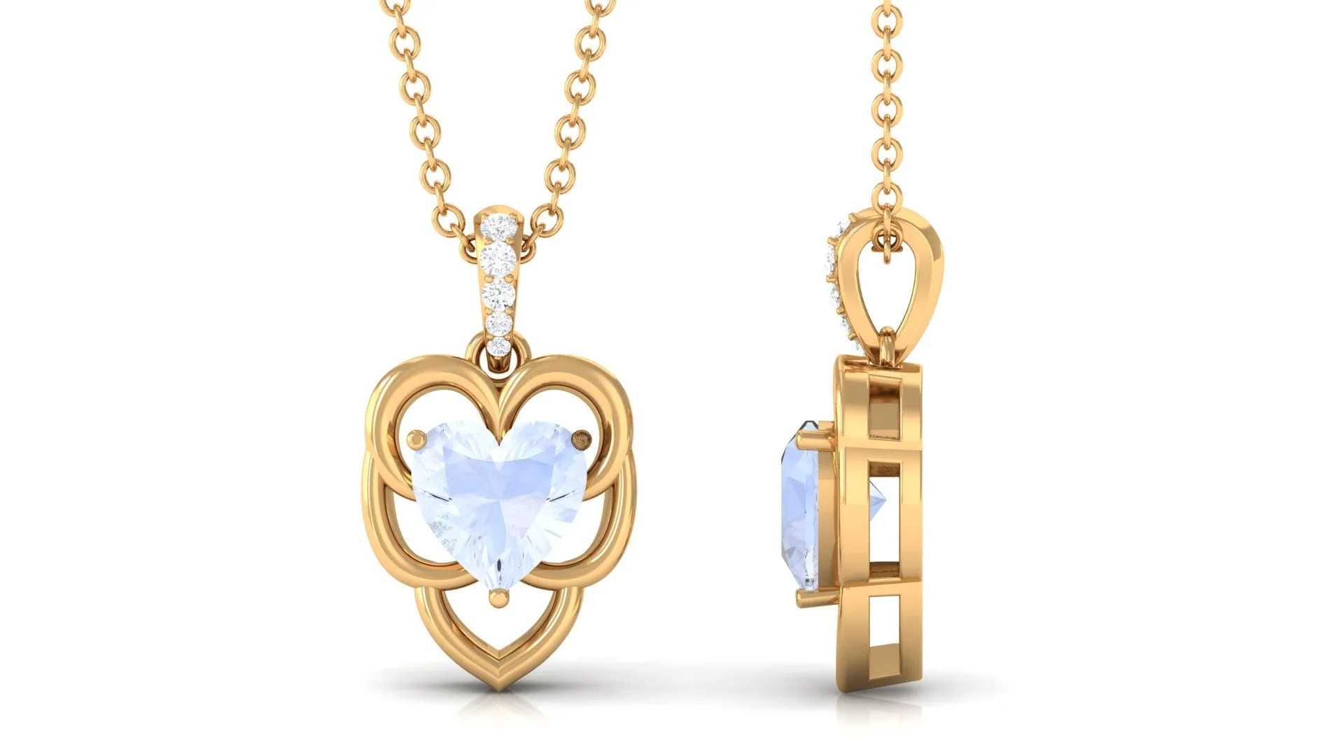 Real Moonstone Heart Pendant with Diamond Accent Bail