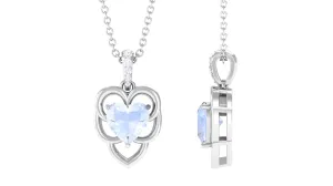 Real Moonstone Heart Pendant with Diamond Accent Bail