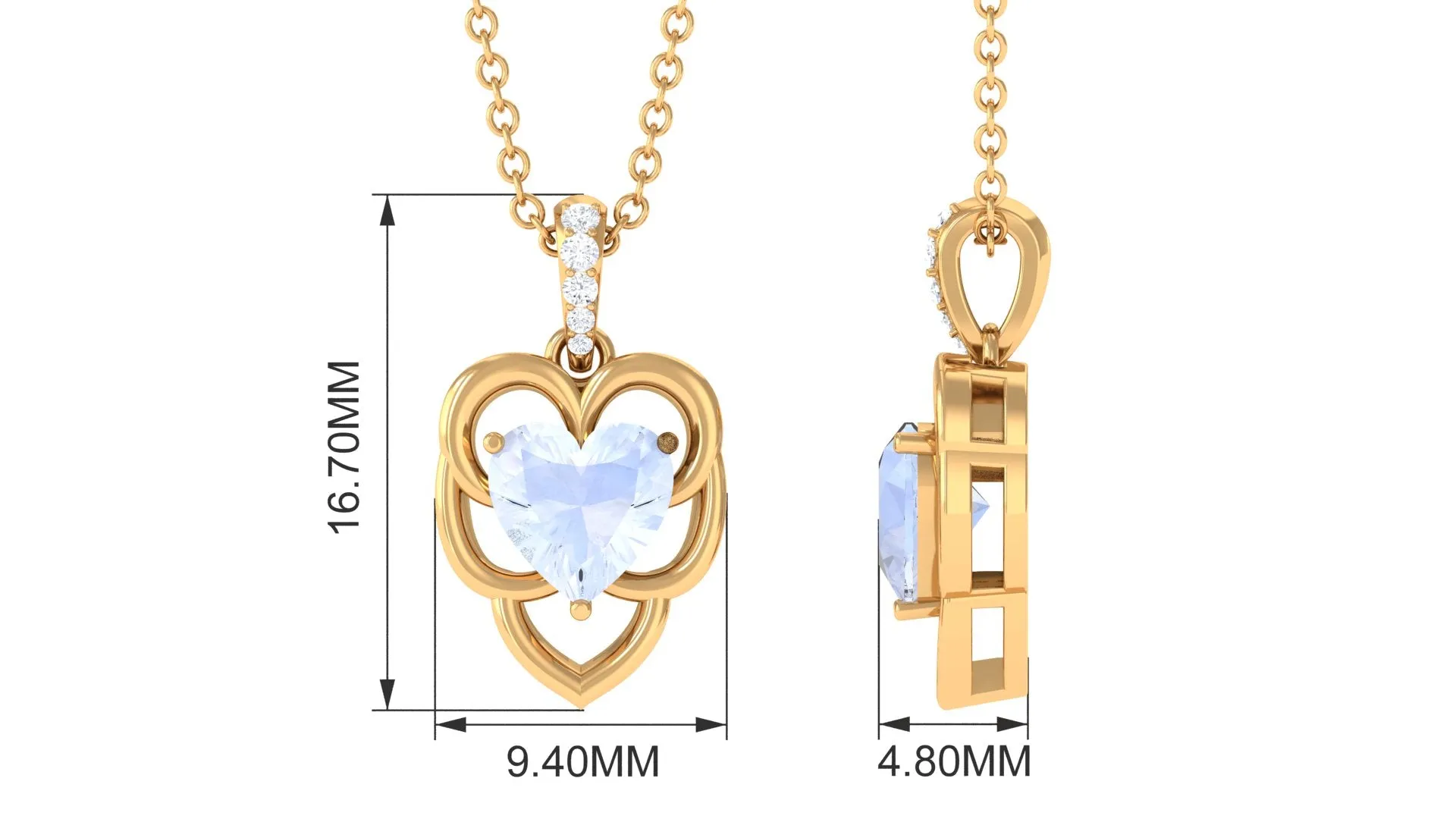 Real Moonstone Heart Pendant with Diamond Accent Bail
