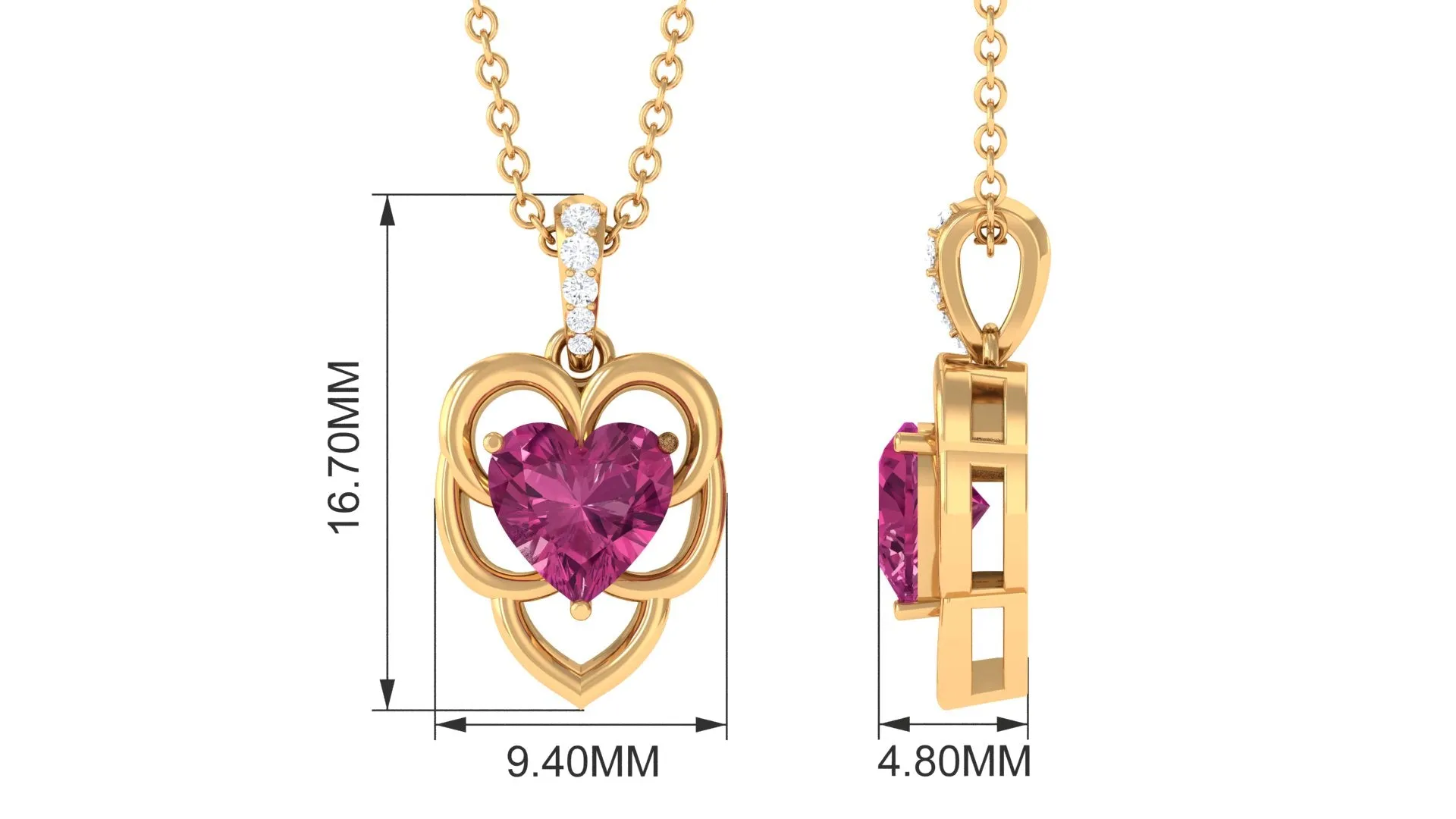 Real Pink Tourmaline Heart Pendant with Diamond Bail