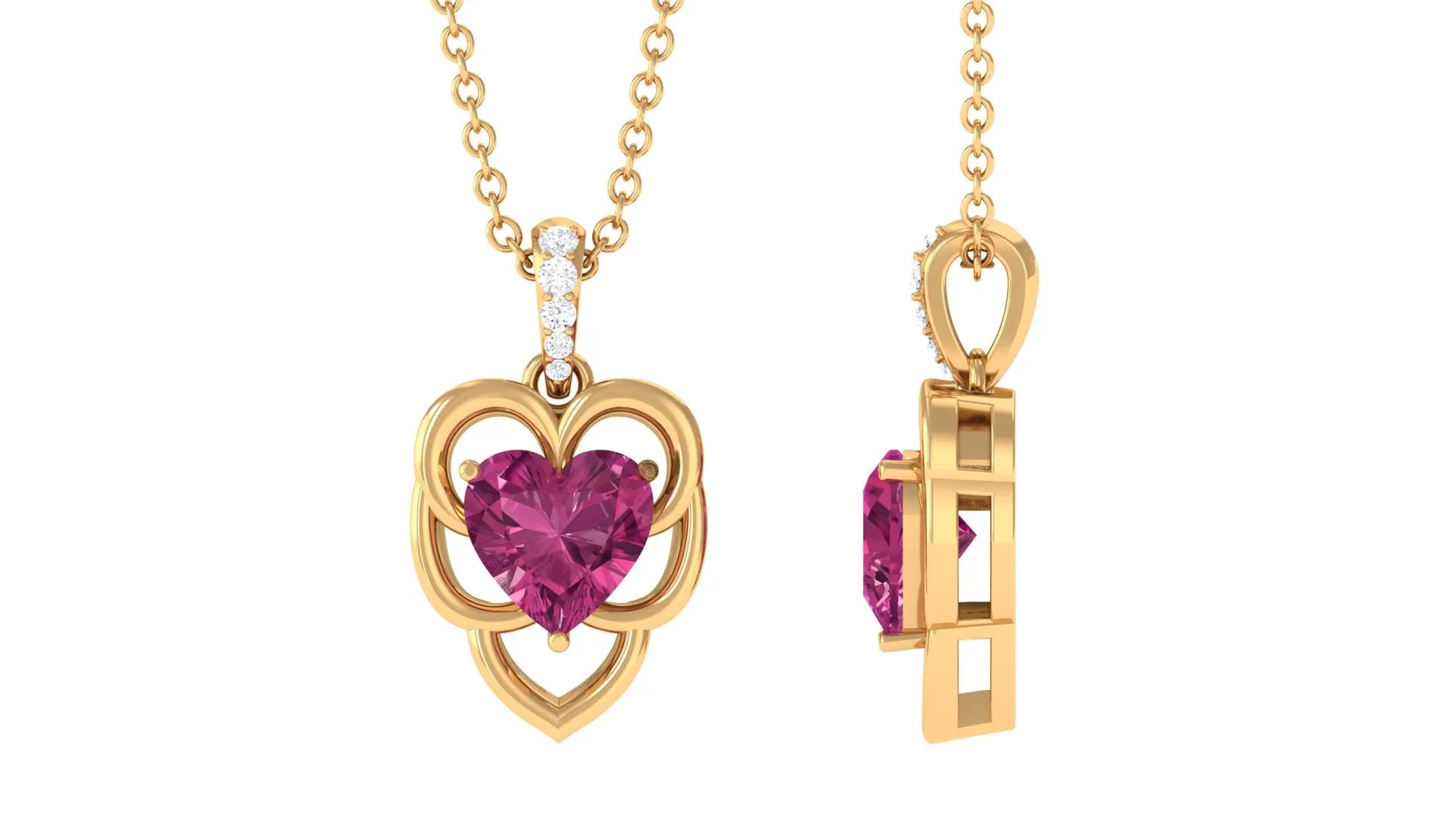 Real Pink Tourmaline Heart Pendant with Diamond Bail