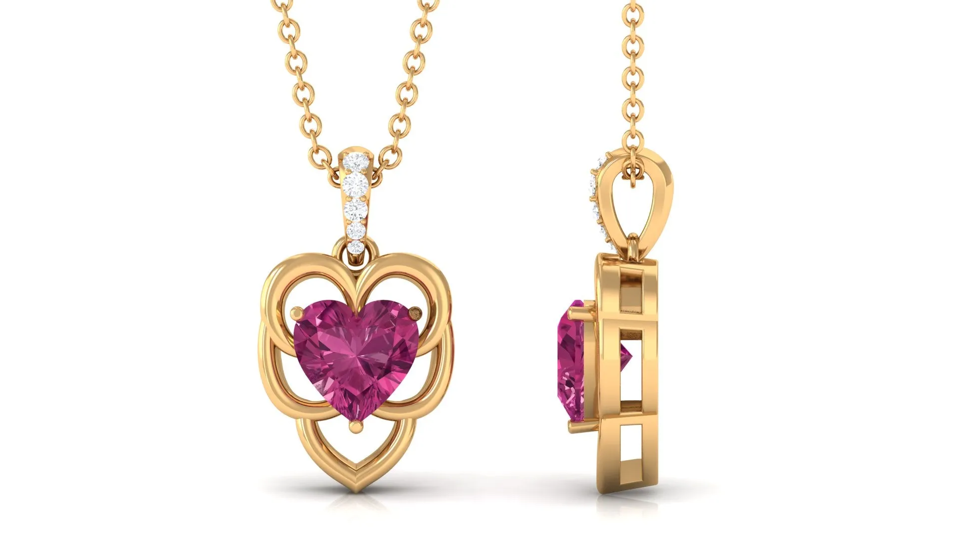 Real Pink Tourmaline Heart Pendant with Diamond Bail