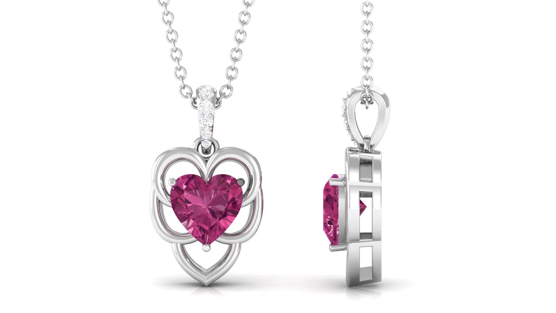 Real Pink Tourmaline Heart Pendant with Diamond Bail