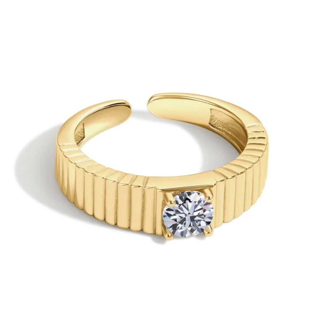 Ribbed Solitaire Statement Signet Ring