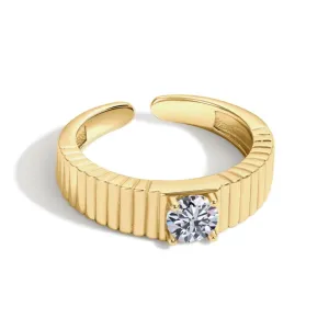 Ribbed Solitaire Statement Signet Ring