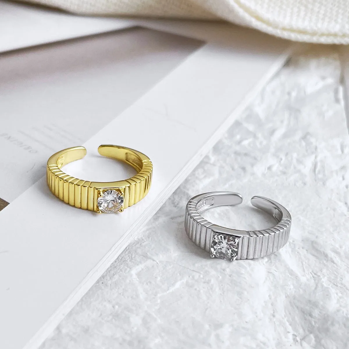 Ribbed Solitaire Statement Signet Ring