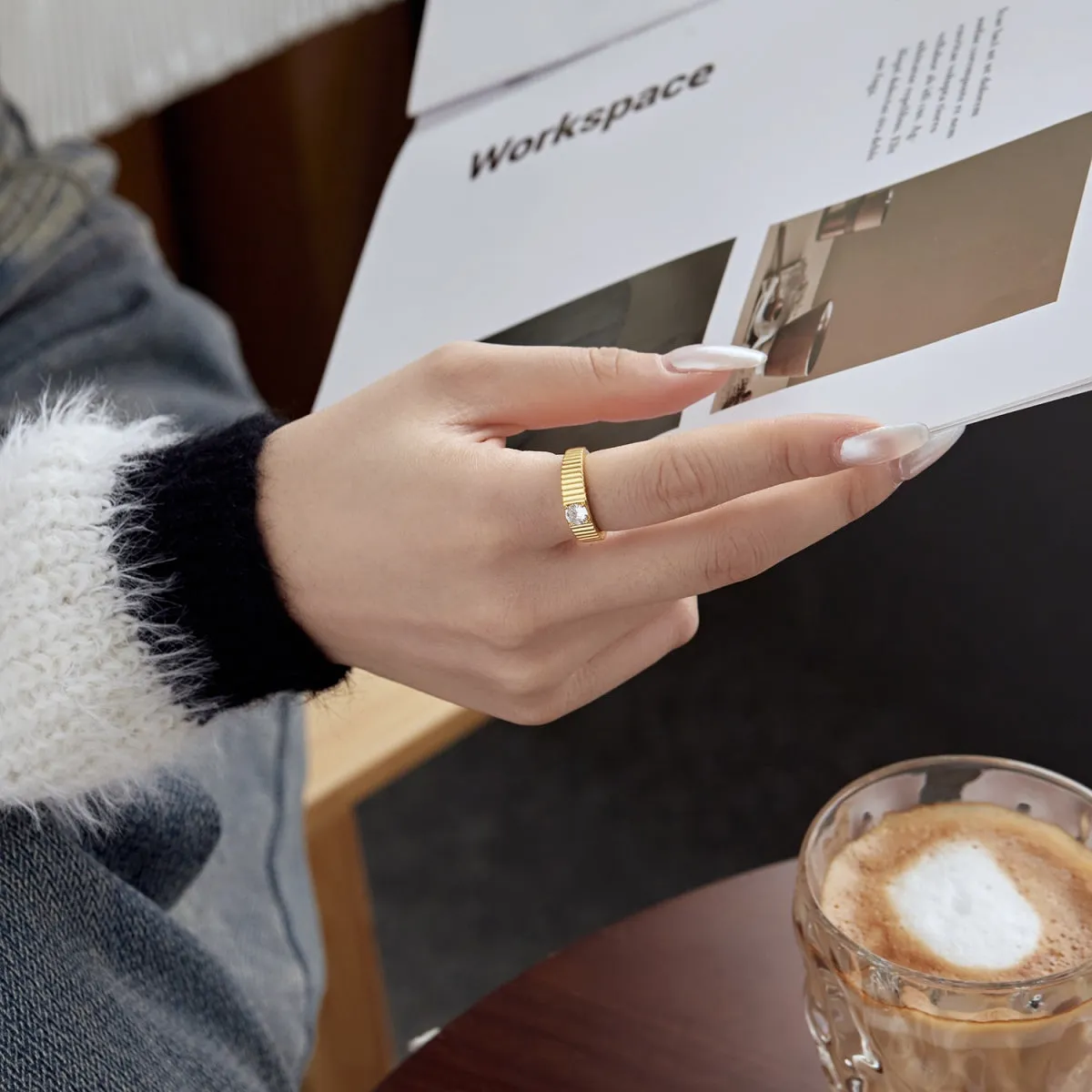 Ribbed Solitaire Statement Signet Ring