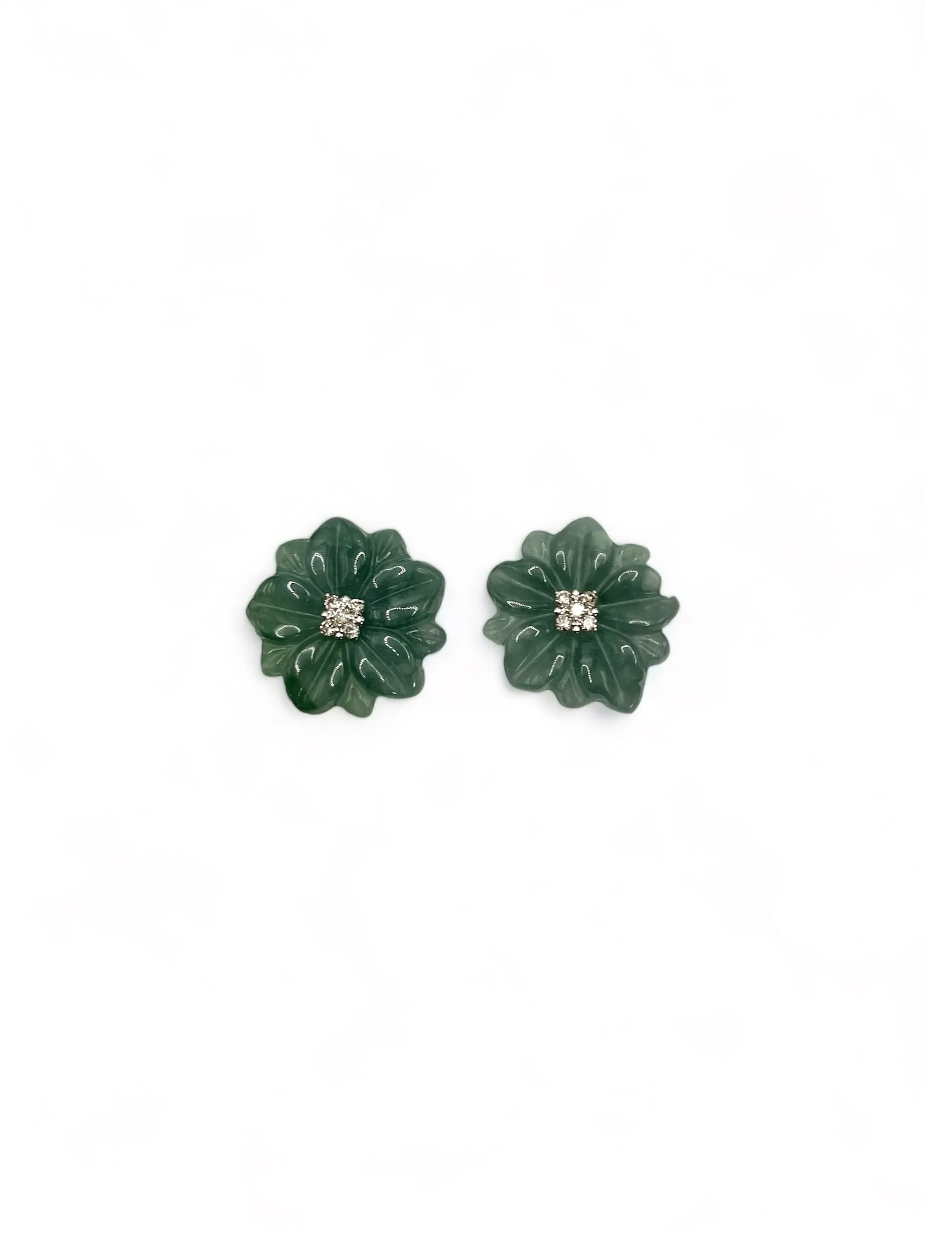 ROSEY DIAMOND EARRINGS WITH NATURAL JADE IN LAY