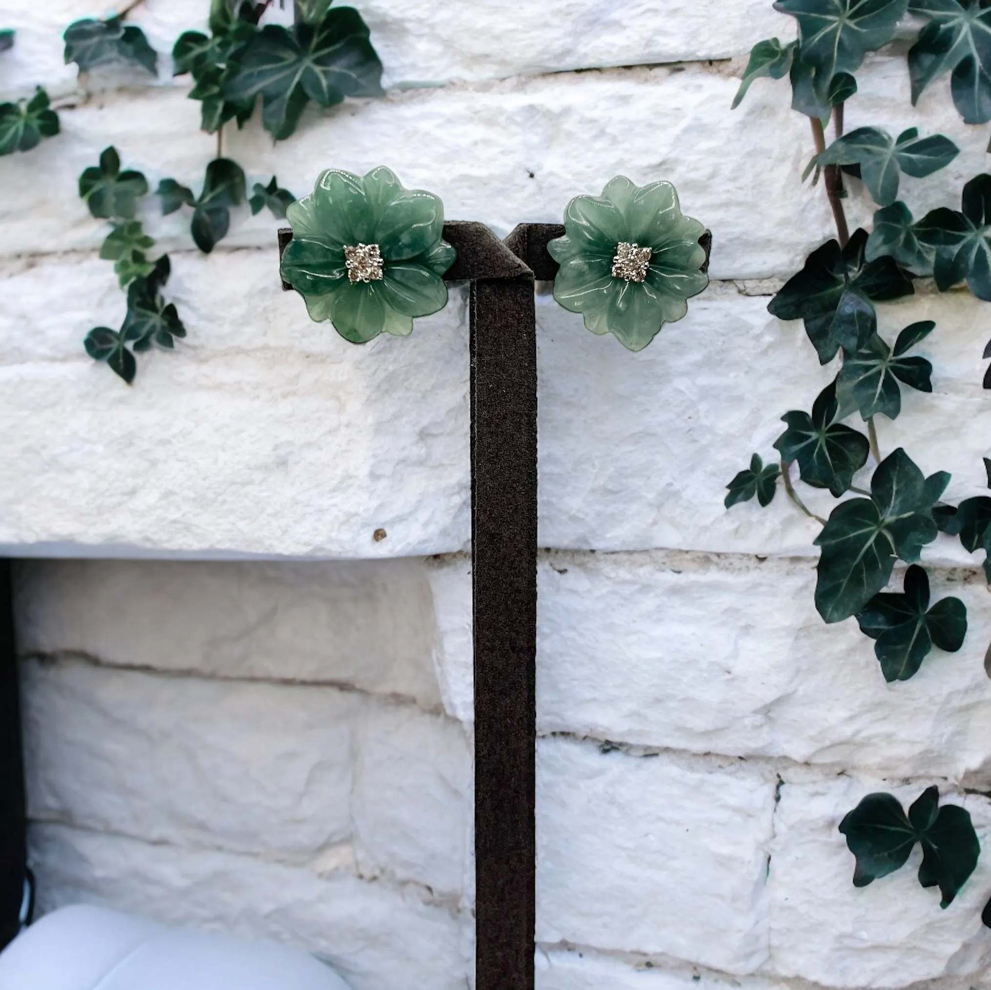 ROSEY DIAMOND EARRINGS WITH NATURAL JADE IN LAY