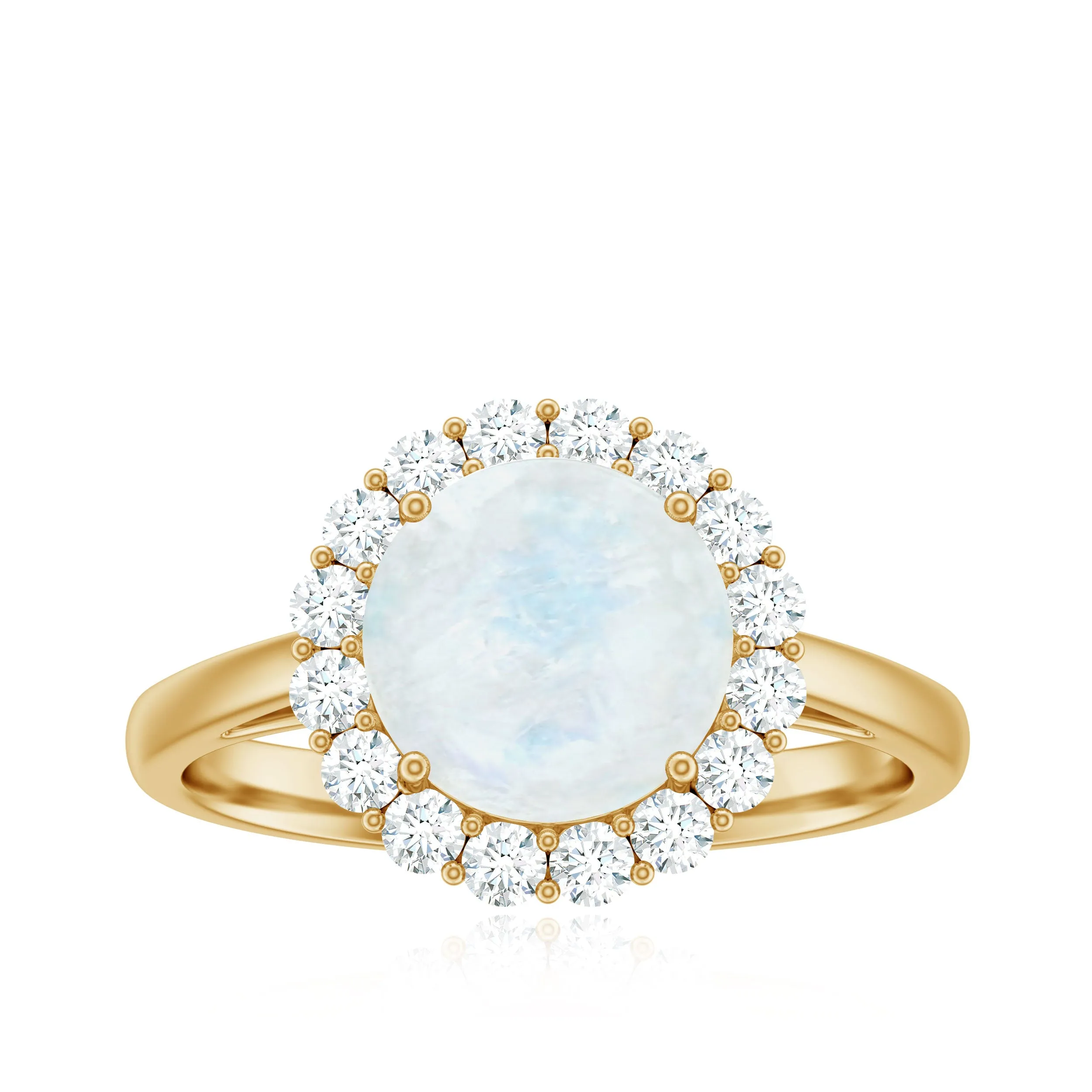 Round Moonstone Simple Halo Engagement Ring with Diamond