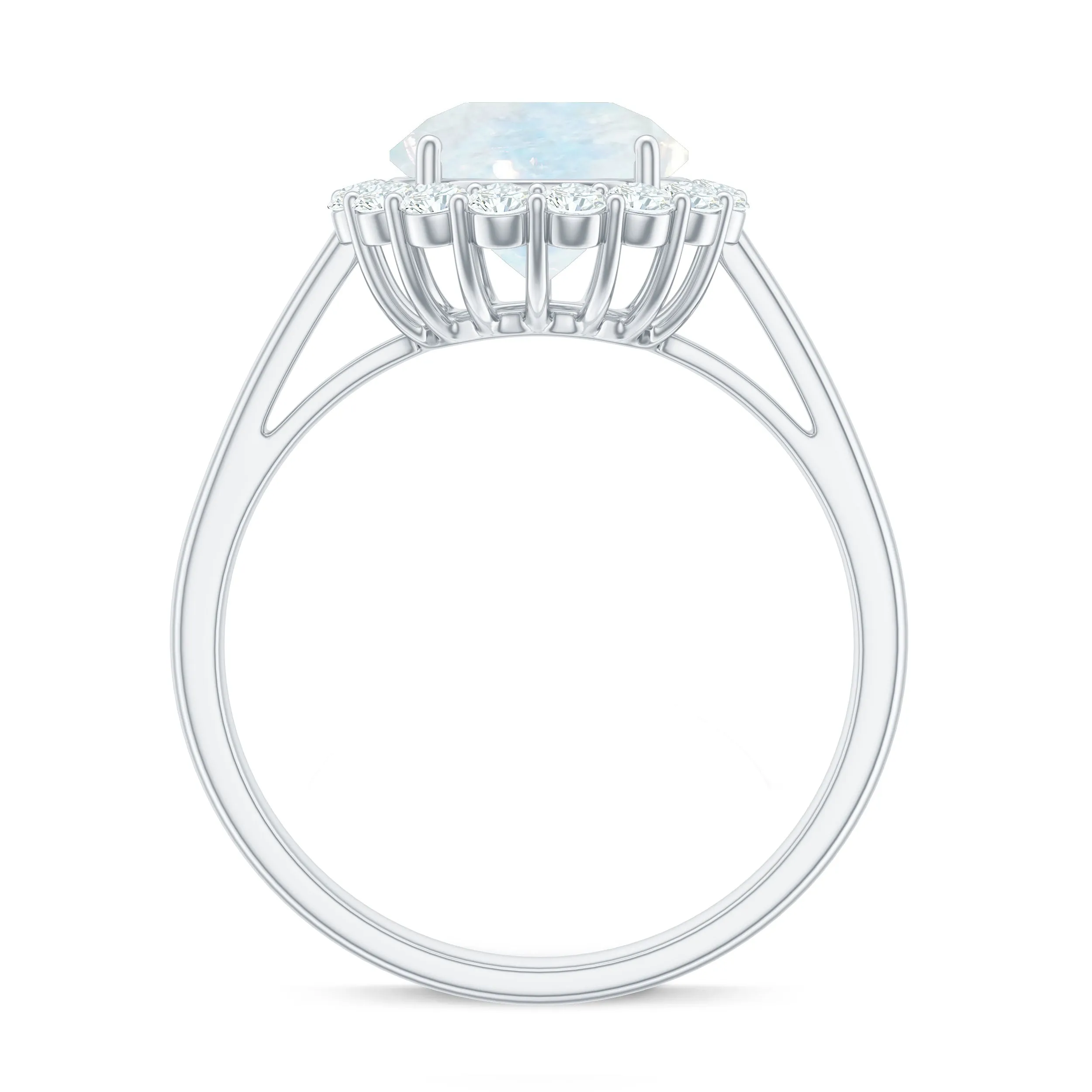Round Moonstone Simple Halo Engagement Ring with Diamond