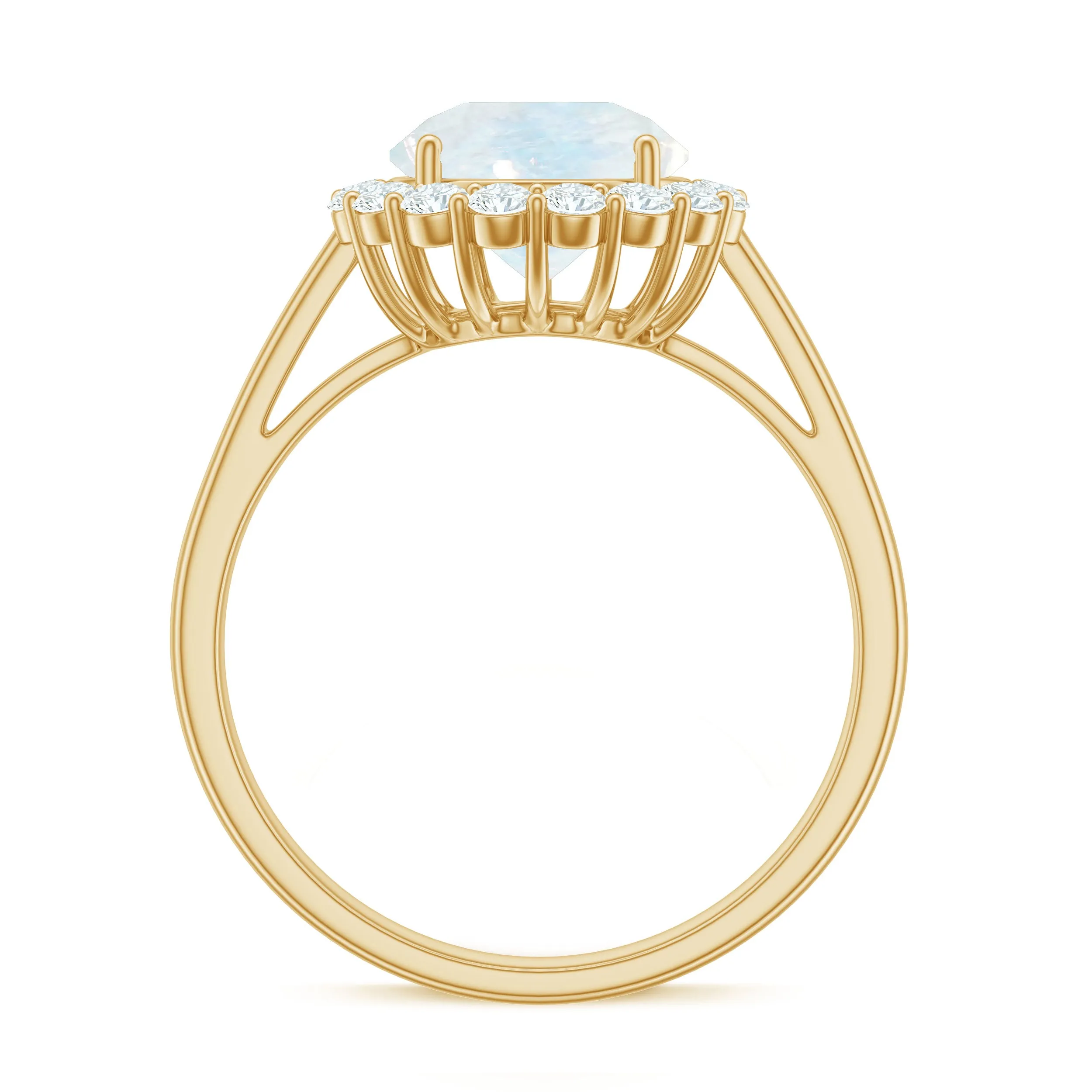 Round Moonstone Simple Halo Engagement Ring with Diamond