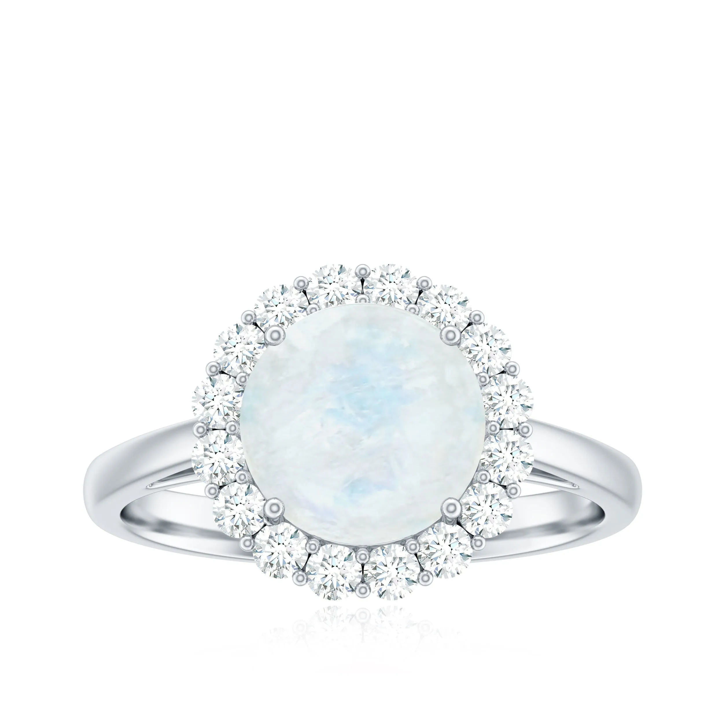 Round Moonstone Simple Halo Engagement Ring with Diamond