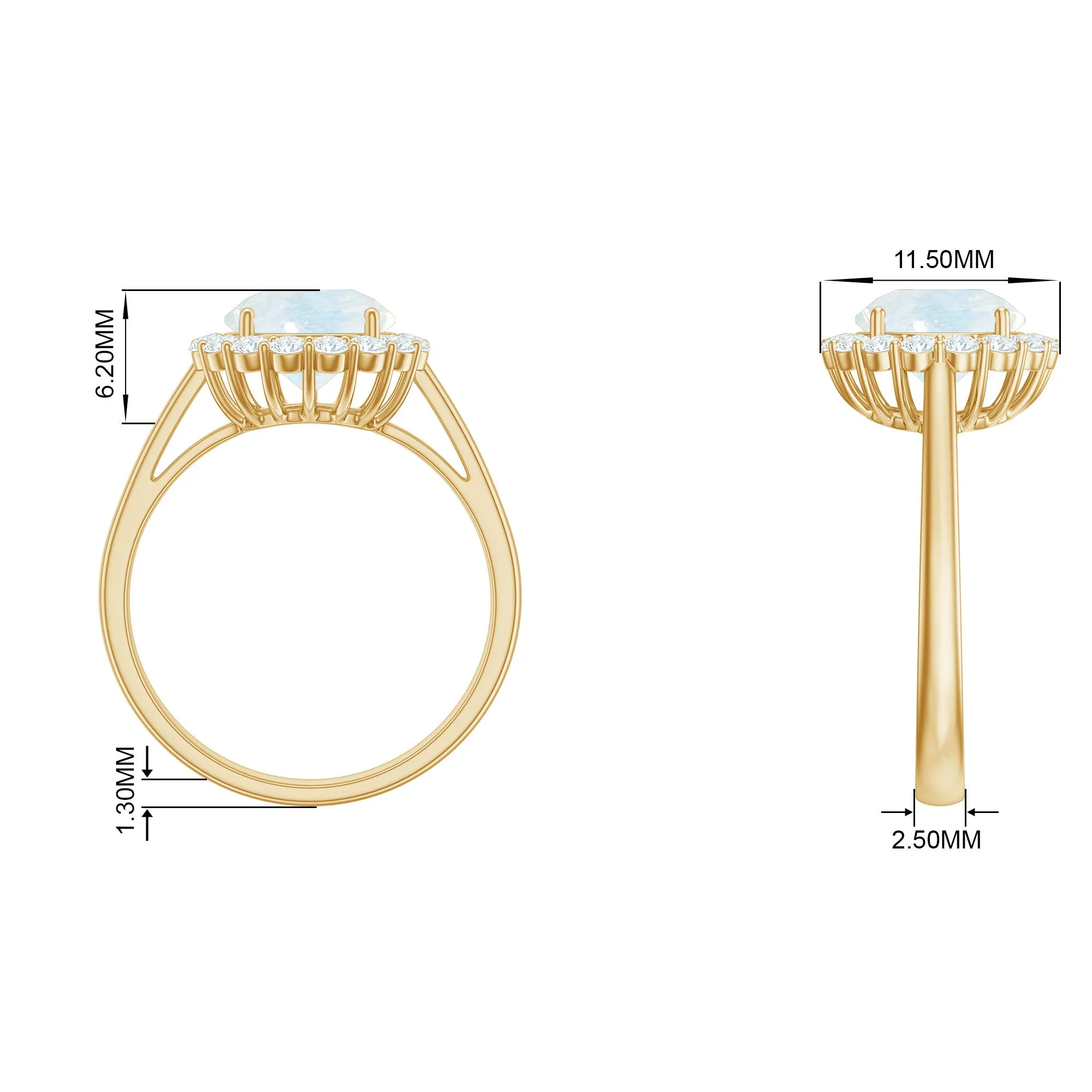 Round Moonstone Simple Halo Engagement Ring with Diamond