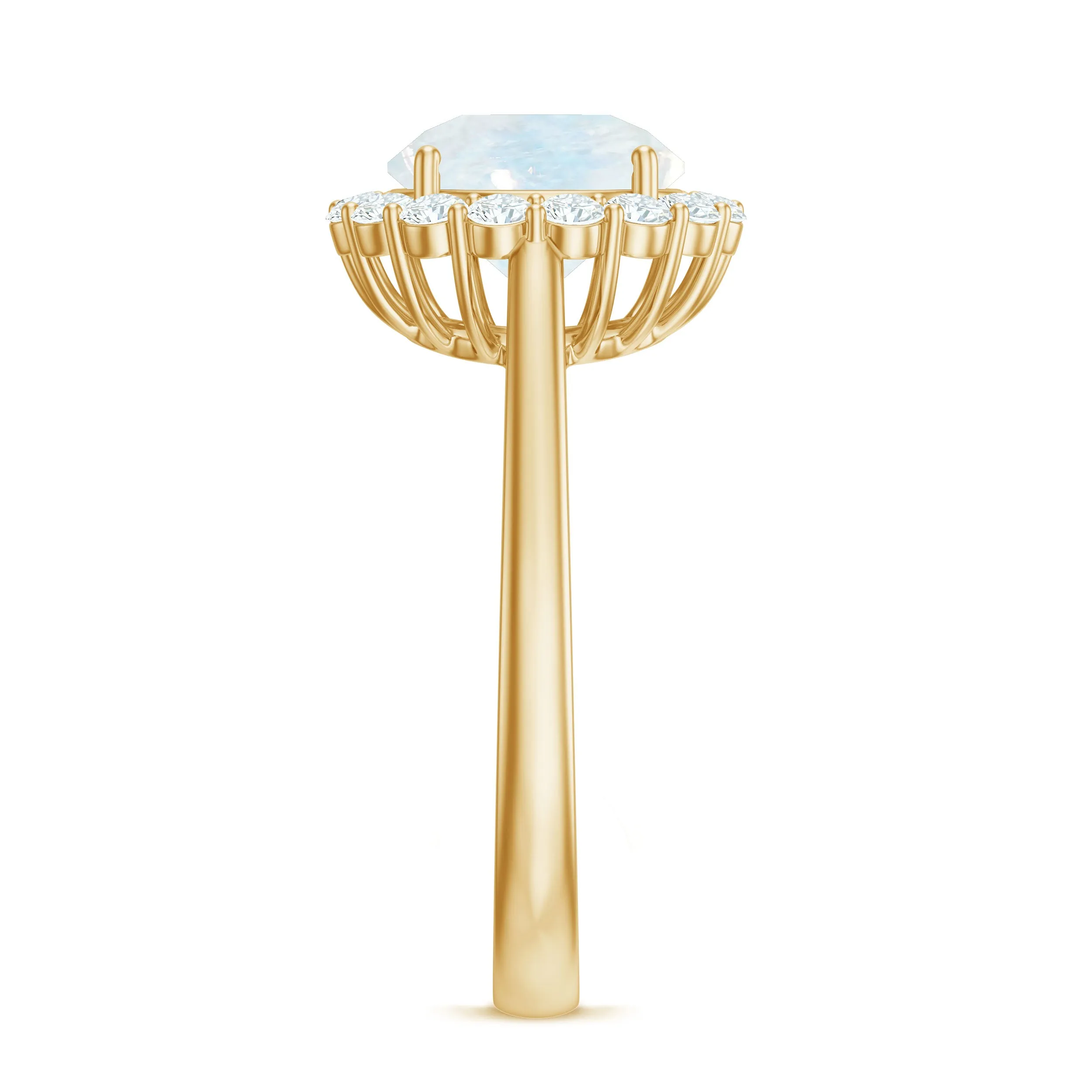 Round Moonstone Simple Halo Engagement Ring with Diamond