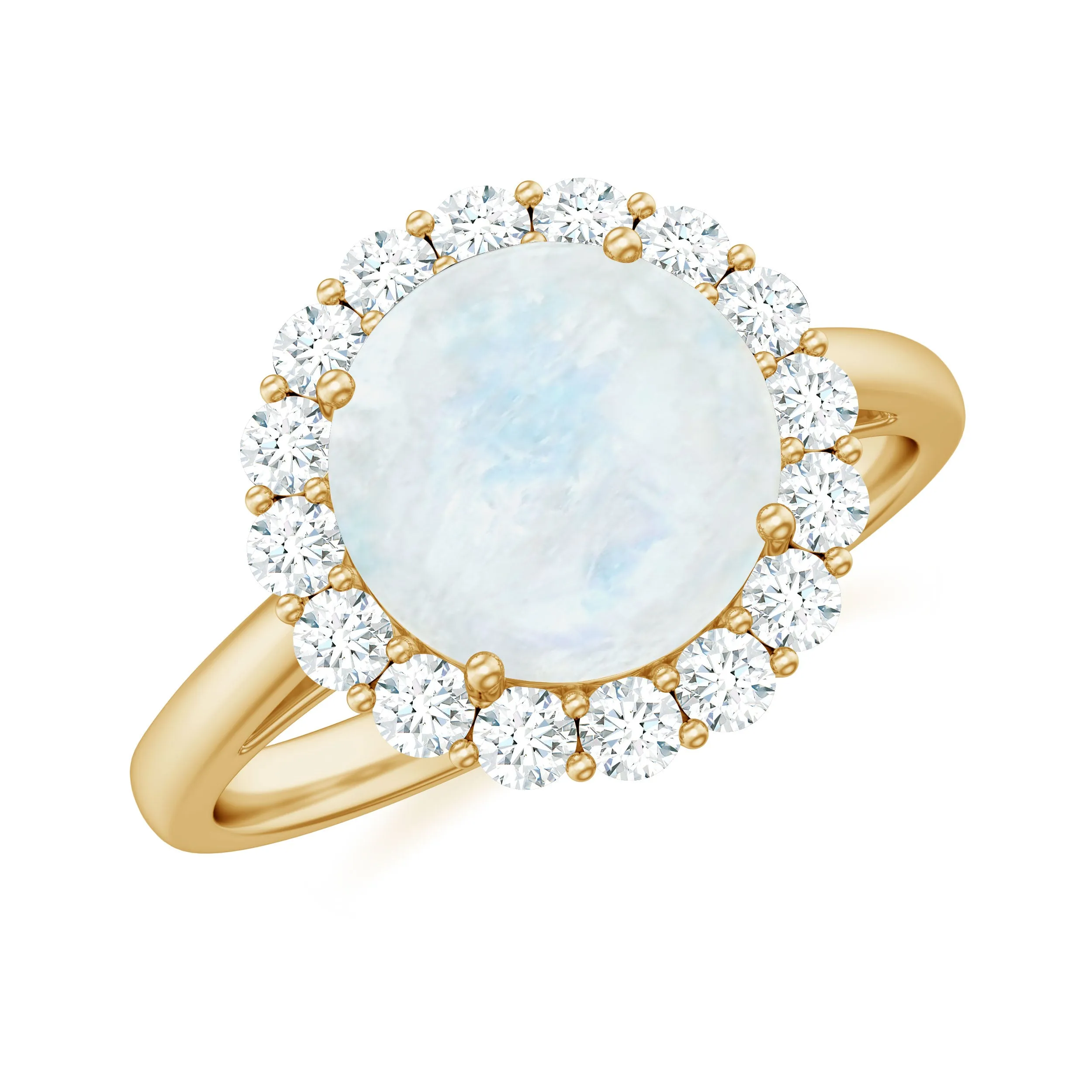 Round Moonstone Simple Halo Engagement Ring with Diamond
