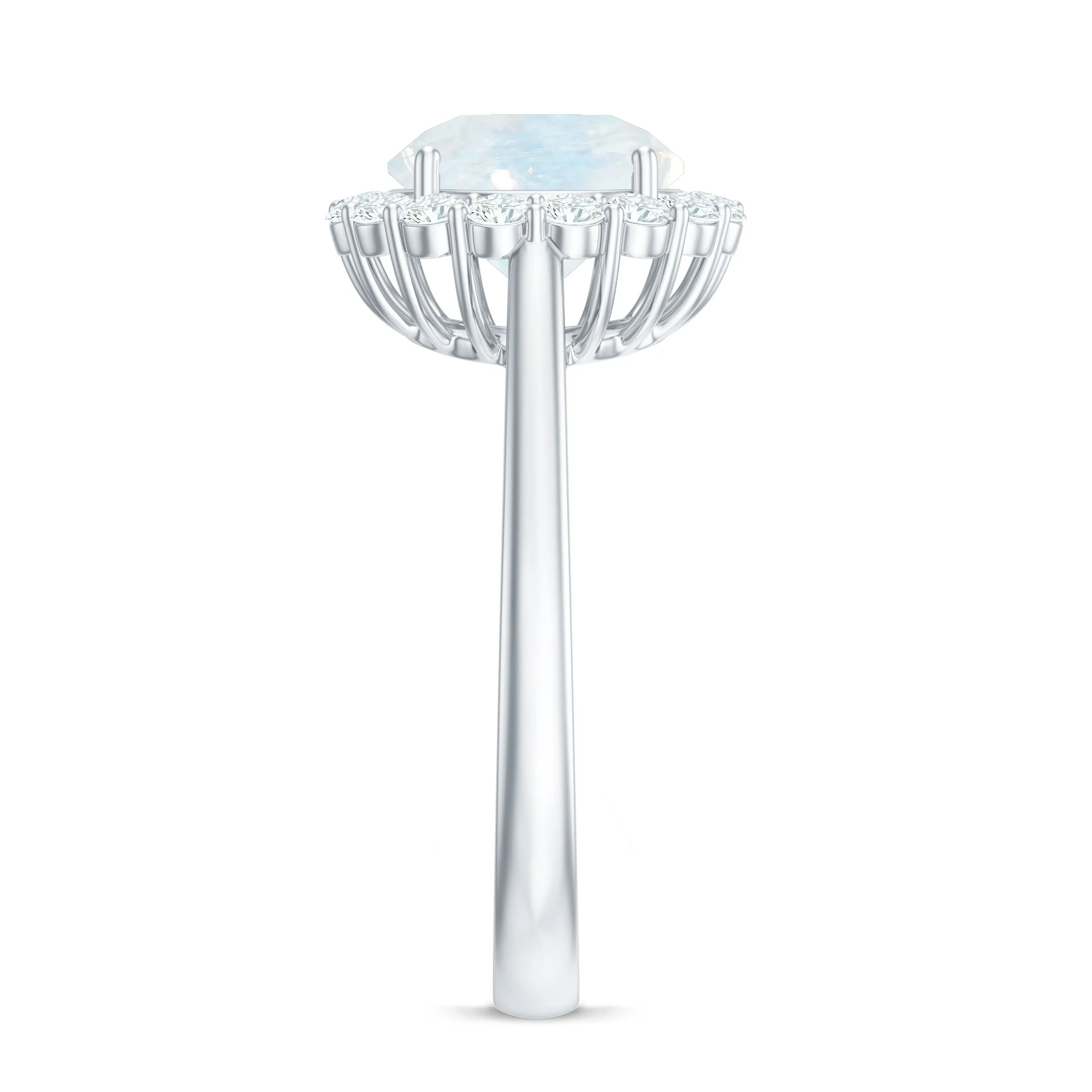 Round Moonstone Simple Halo Engagement Ring with Diamond