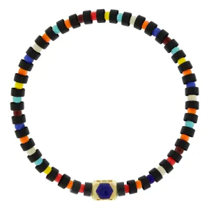 SHIELD ME Ingot with Lapis Hexagon on Beaded Bracelet