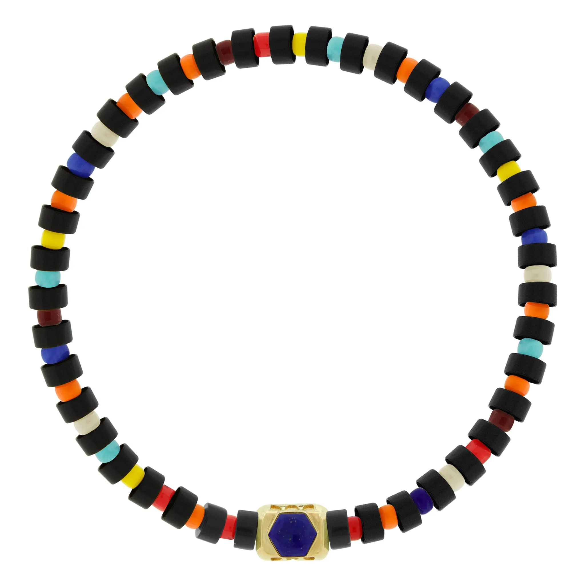 SHIELD ME Ingot with Lapis Hexagon on Beaded Bracelet