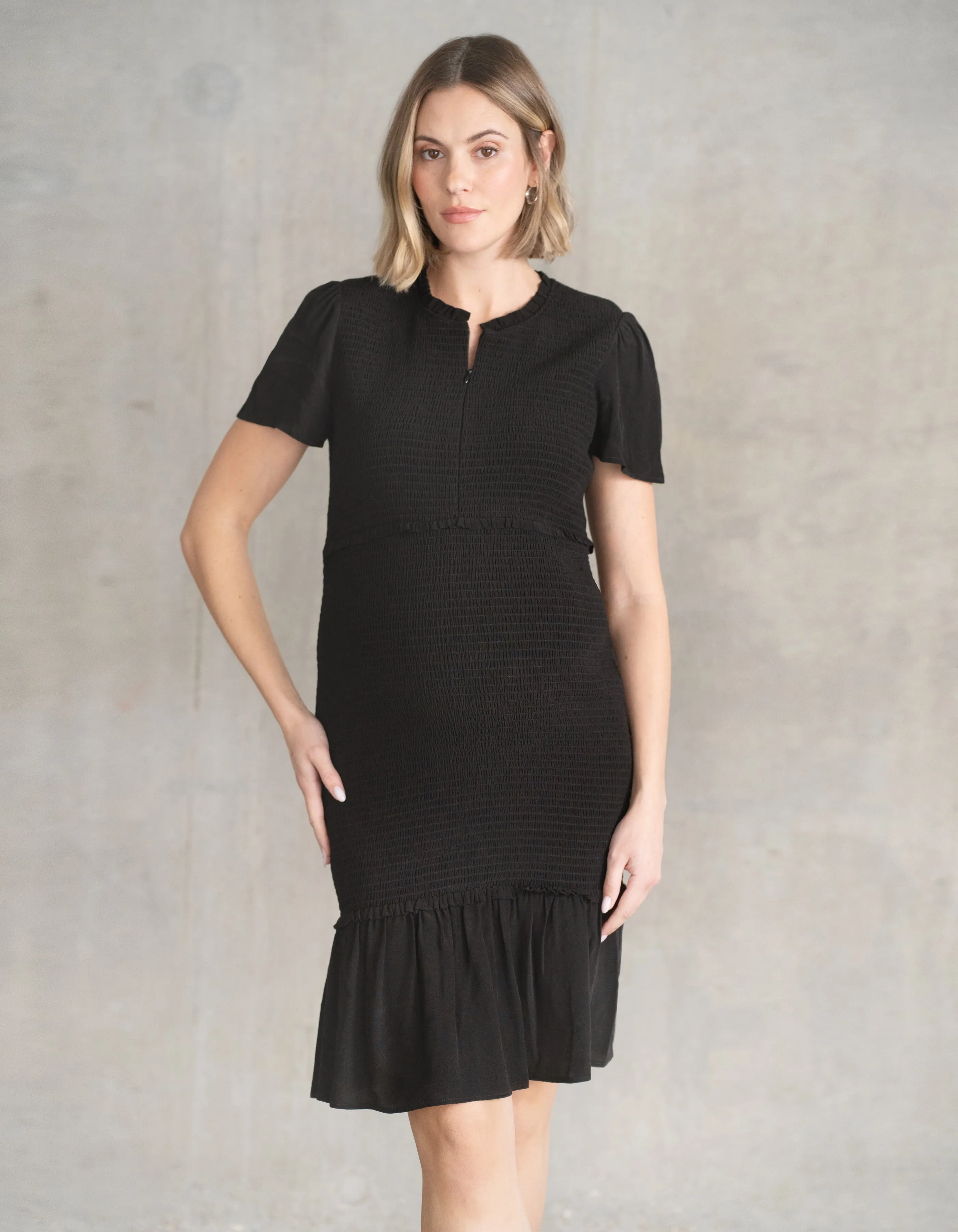 Shirred Angel Sleeve Mini Maternity Dress