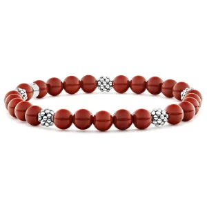 Signature Caviar Five Station Silver Red Jasper Bead Bracelet