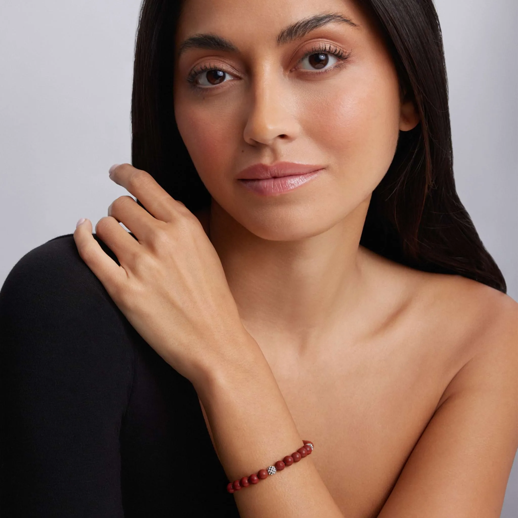 Signature Caviar Five Station Silver Red Jasper Bead Bracelet