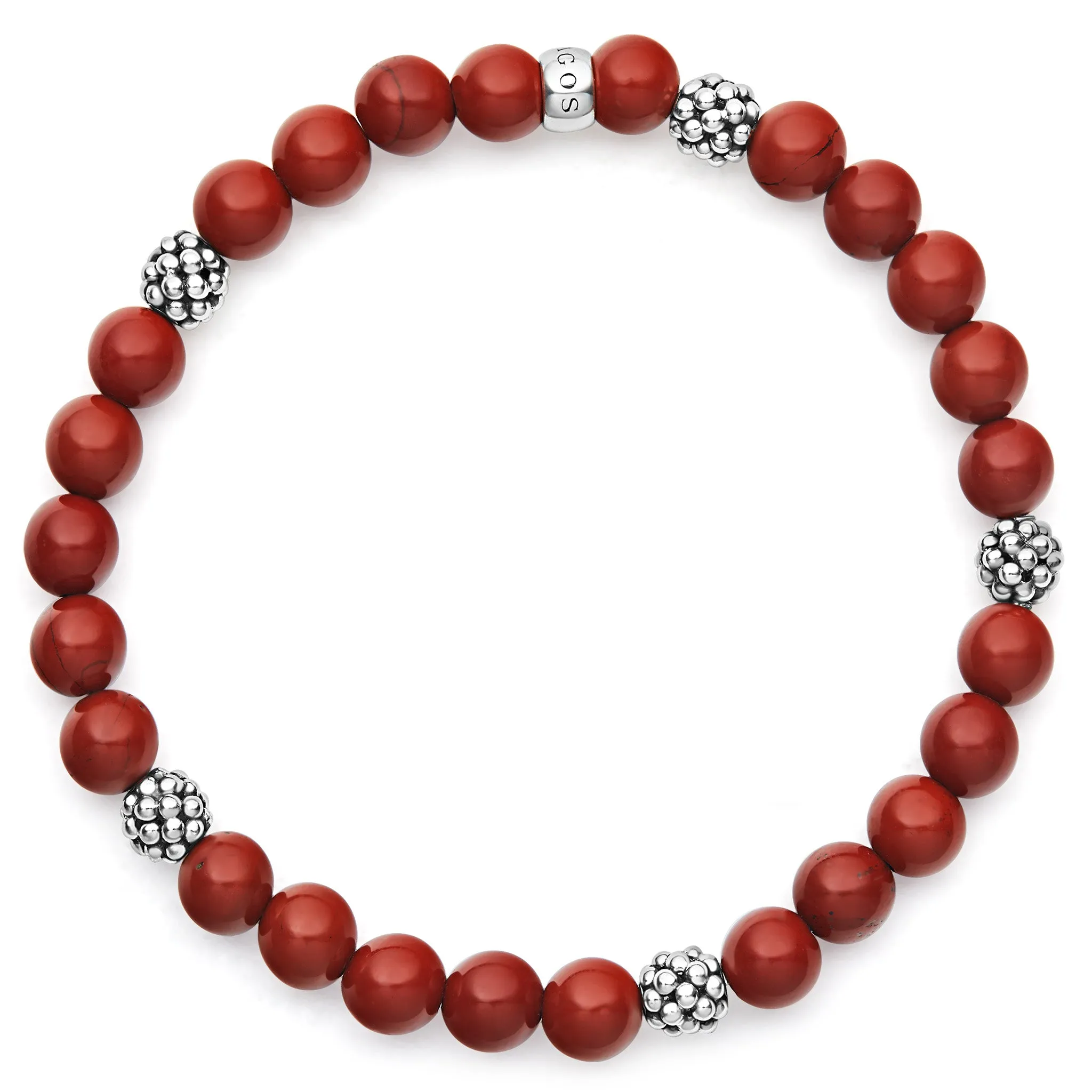 Signature Caviar Five Station Silver Red Jasper Bead Bracelet