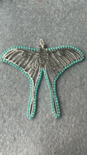 Silver Butterfly and Turquoise Beaded Pendant on Silver Chain