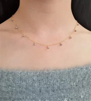 Silver Pyrite Drop Choker Necklace - Two Toned Necklace