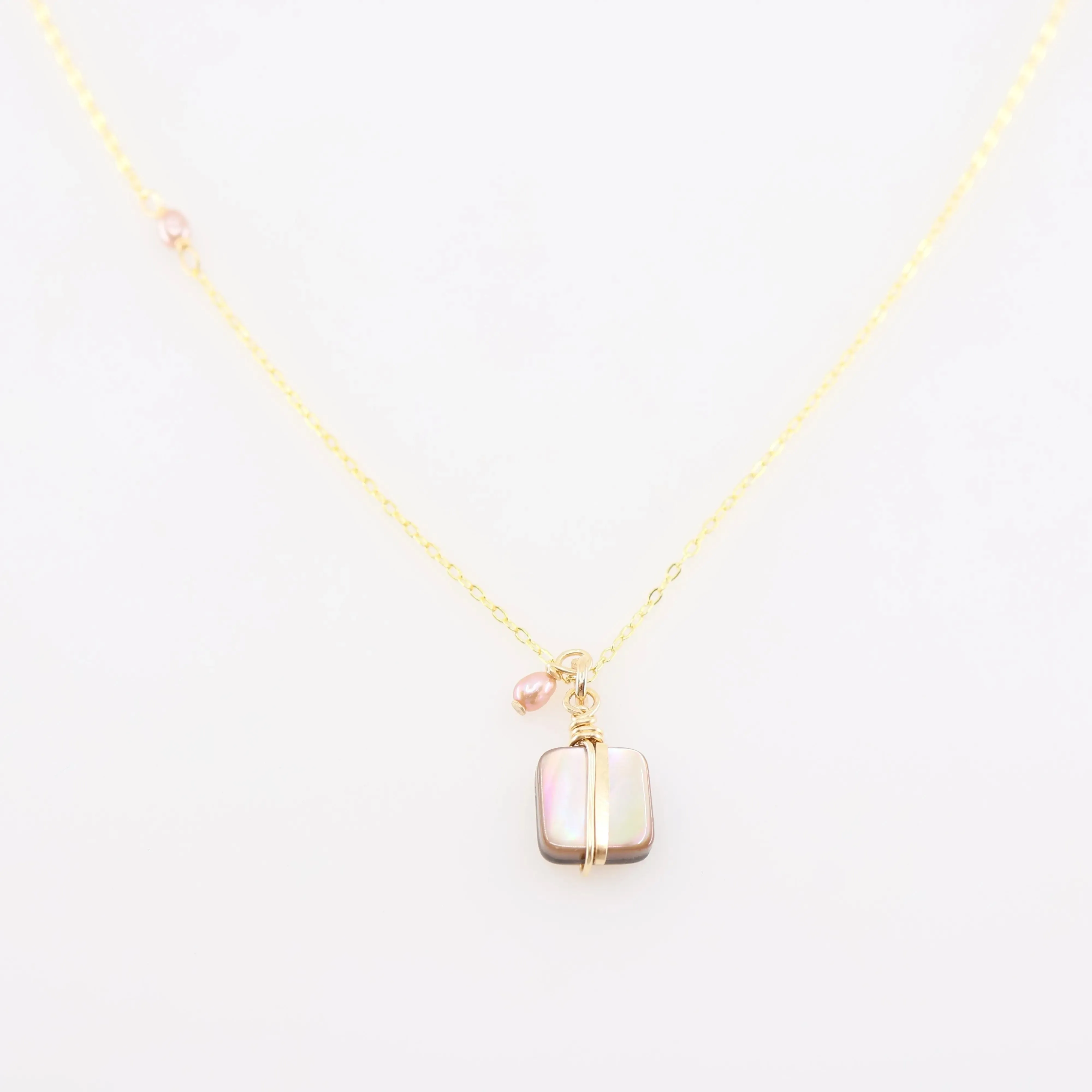 Simple Drop Necklace with Abalone and Pink Freshwater Pearl