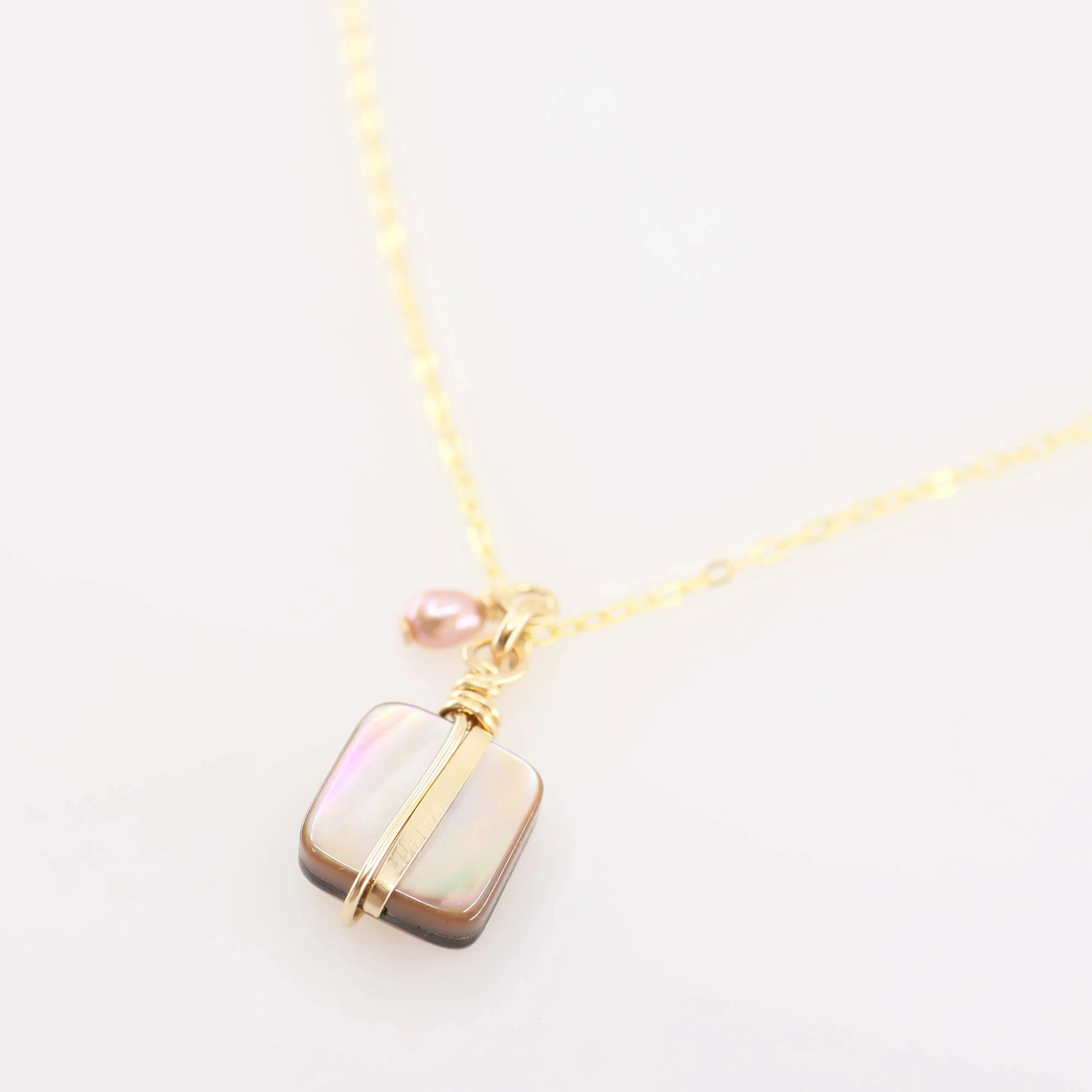 Simple Drop Necklace with Abalone and Pink Freshwater Pearl