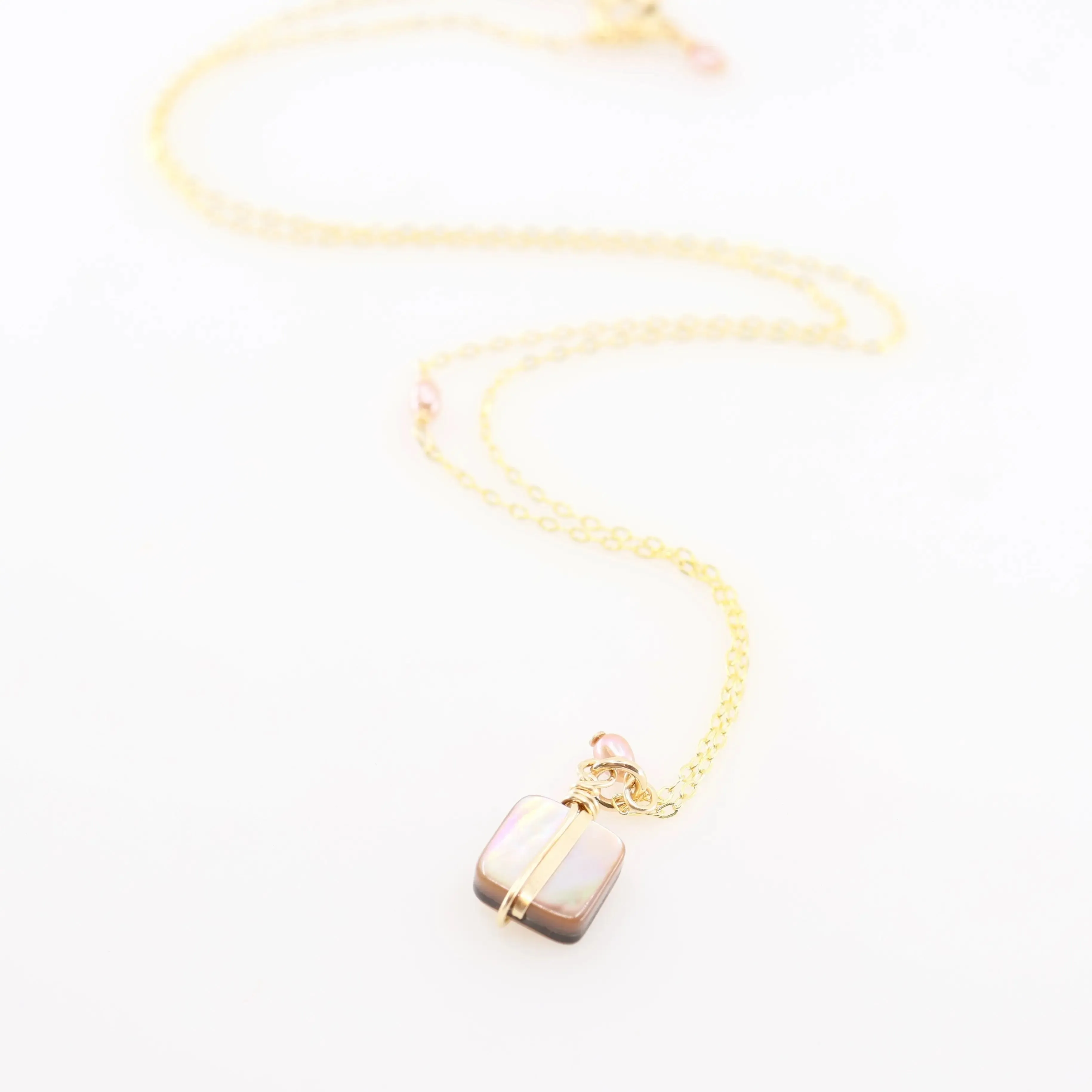 Simple Drop Necklace with Abalone and Pink Freshwater Pearl