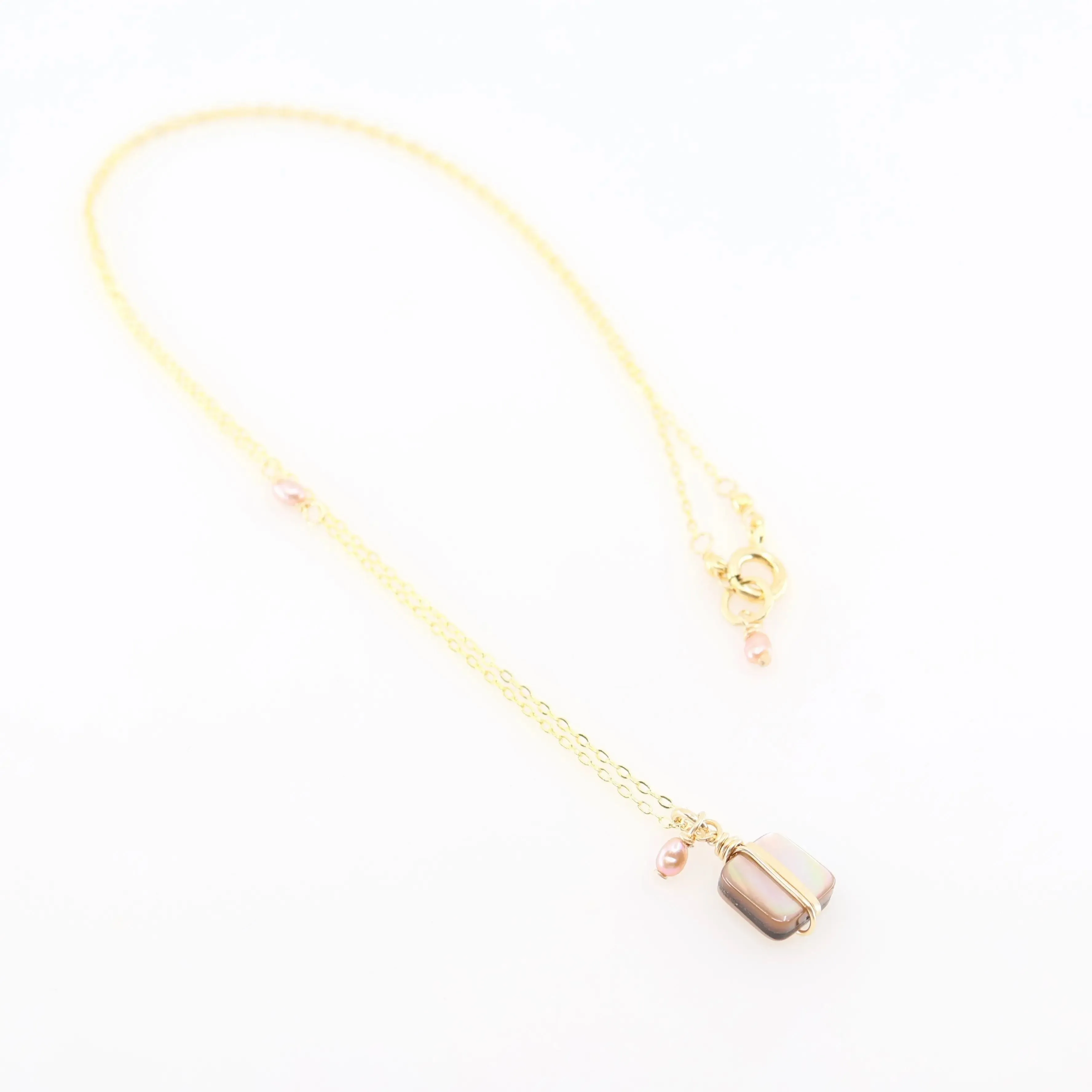 Simple Drop Necklace with Abalone and Pink Freshwater Pearl