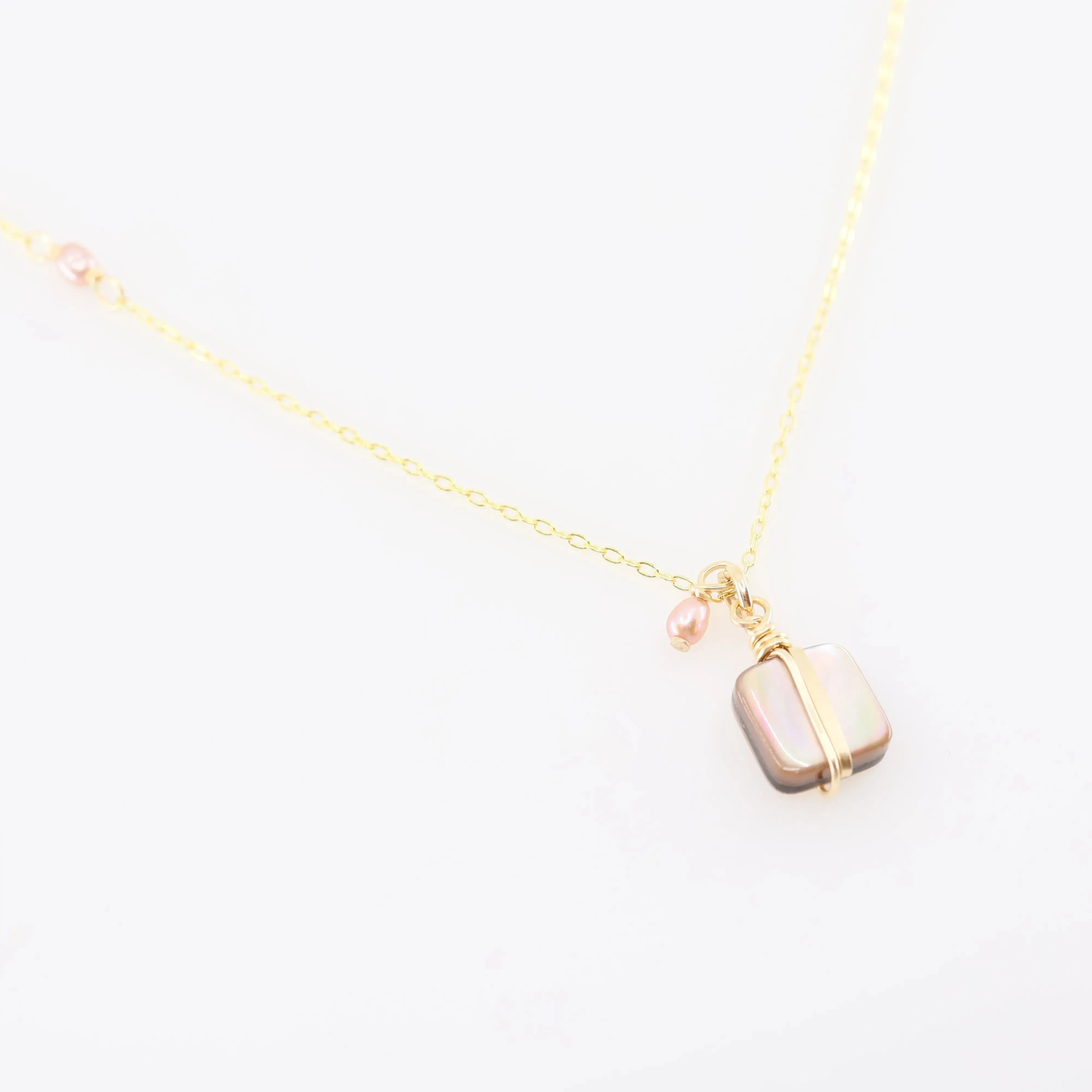 Simple Drop Necklace with Abalone and Pink Freshwater Pearl