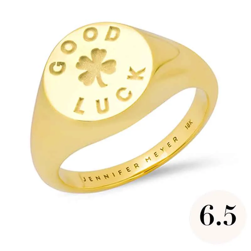 Small Good Luck & Clover Sentiment Signet Ring