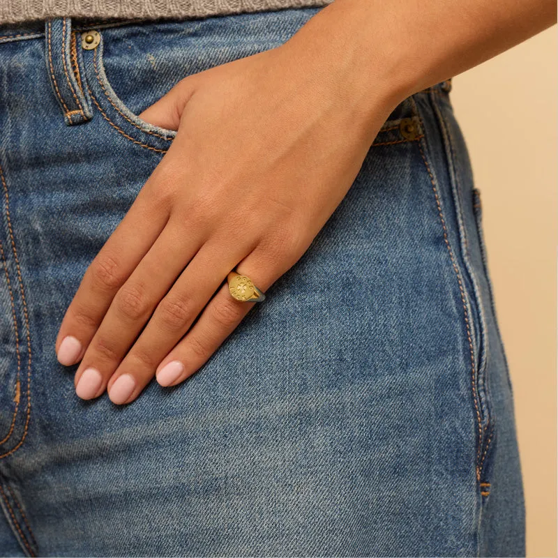 Small Good Luck & Clover Sentiment Signet Ring