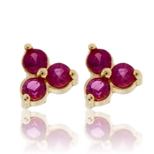 Small Three Red Emerald Gemstone Post Earrings
