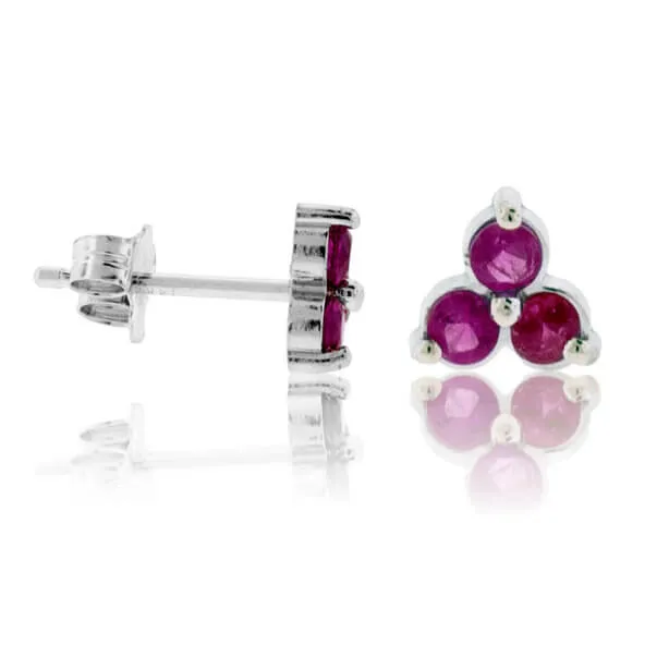 Small Three Red Emerald Gemstone Post Earrings