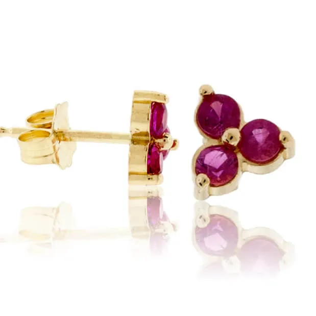 Small Three Red Emerald Gemstone Post Earrings