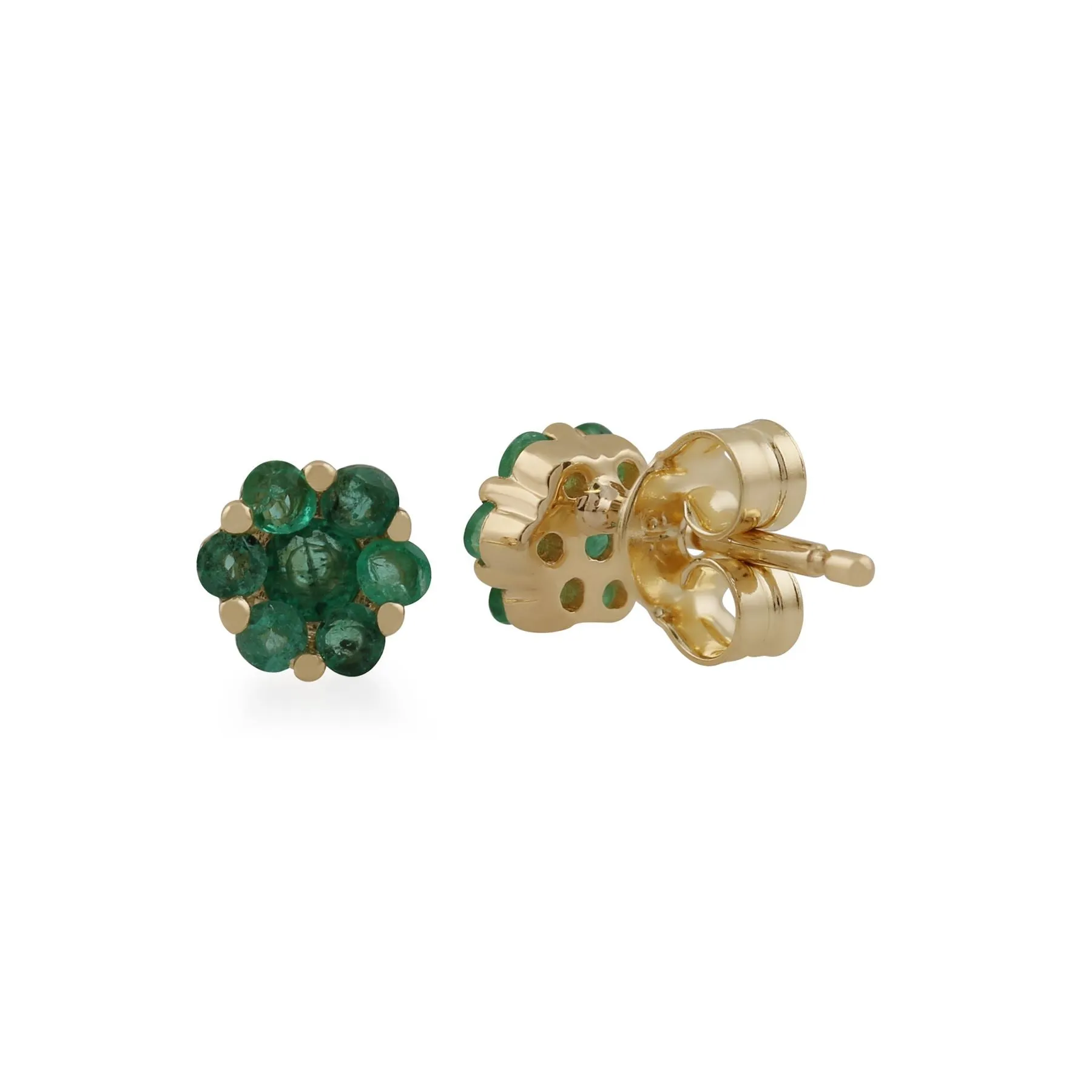 Smaragd Ohrringe, 9 Karat Gelbgold 0.34ct CT SMARAGD Blumenmuster Ohrstecker 5mm