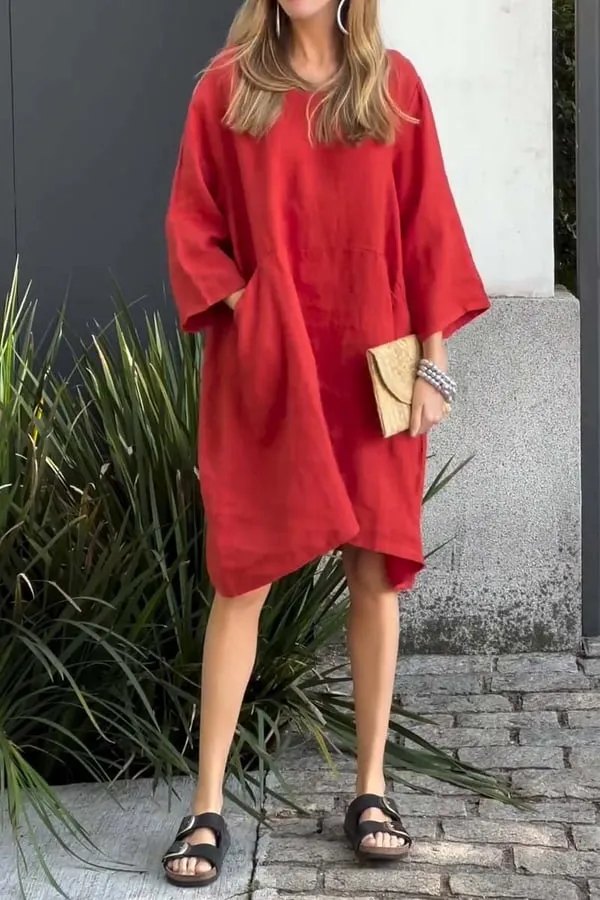 Spring SpecialsCasual solid color cotton and linen dress