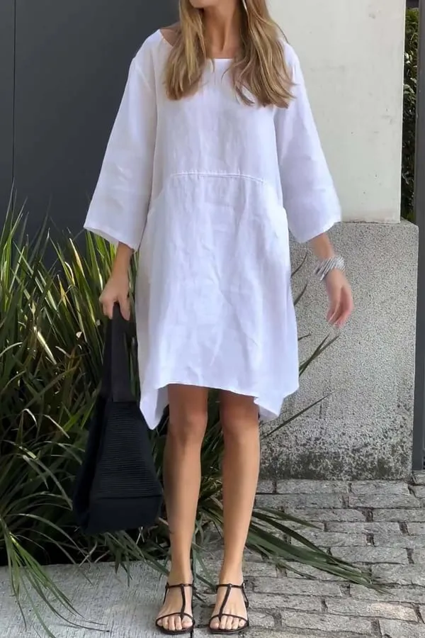 Spring SpecialsCasual solid color cotton and linen dress