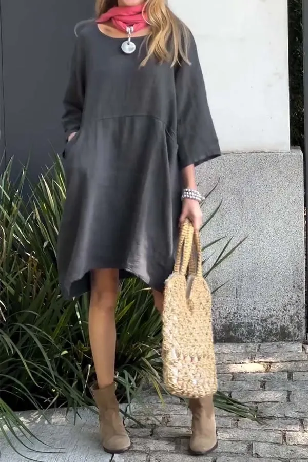 Spring SpecialsCasual solid color cotton and linen dress