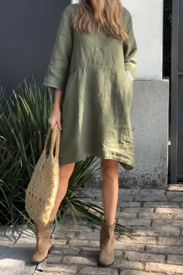 Spring SpecialsCasual solid color cotton and linen dress