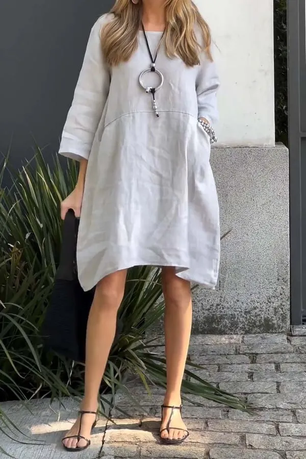 Spring SpecialsCasual solid color cotton and linen dress