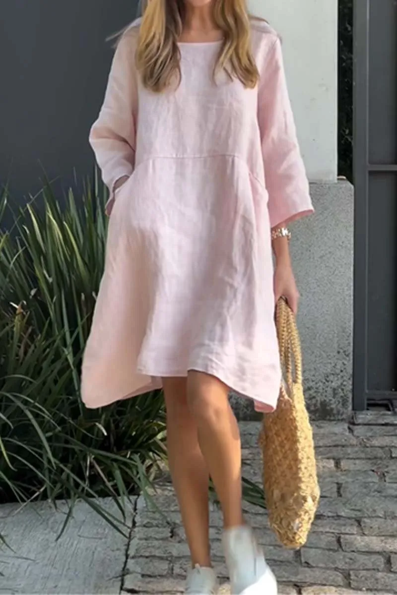 Spring SpecialsCasual solid color cotton and linen dress