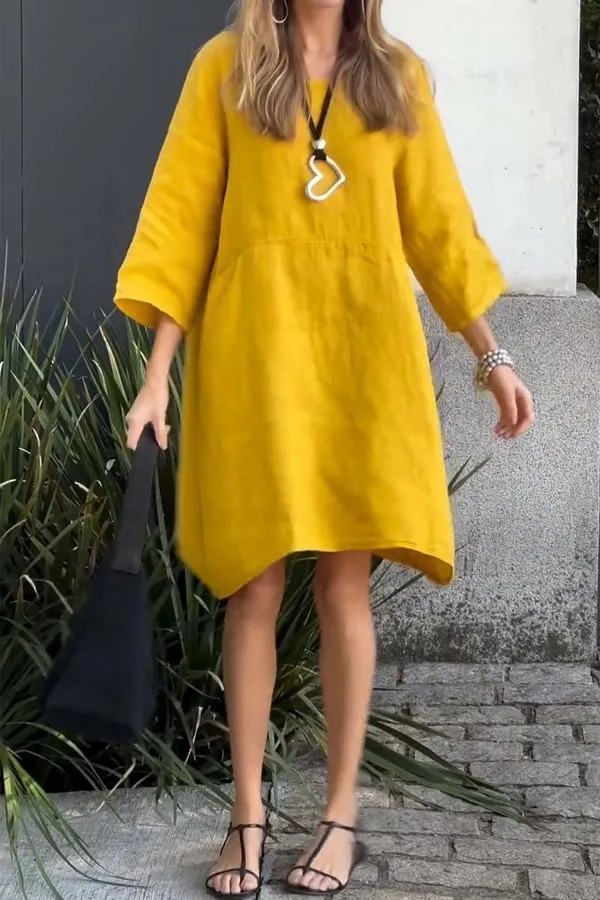 Spring SpecialsCasual solid color cotton and linen dress